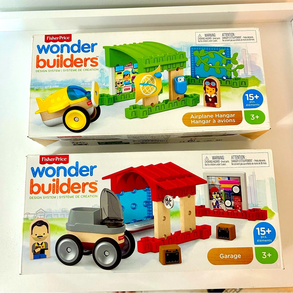 Fisher Price Wonder Builders Garage Airplane Hangar 2 Sets New In Box